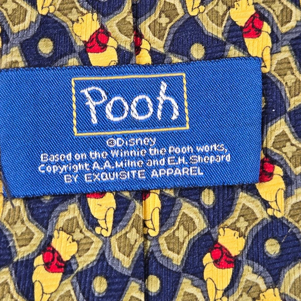 Disney Winnie the Pooh Necktie Mens OS Blue Gold Geometric Polyester